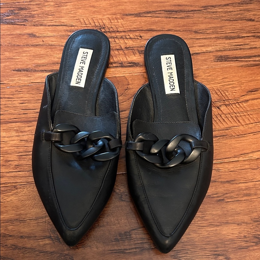 Steve Madden Black Chain Detail Mules